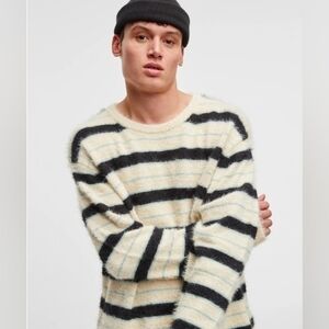 Mode Of One Mens Long Sleeve Eyelash Stripe Sweater, Large